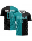 Best Pro Custom Black Aqua-White Sublimation Split Fashion Soccer Uniform Jersey Best Pro Custom Black Aqua-White Sublimation Split Fashion Soccer Uniform Jersey
