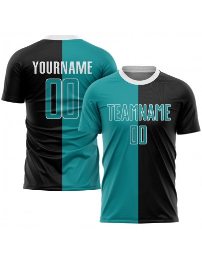 Best Pro Custom Black Aqua-White Sublimation Split Fashion Soccer Uniform Jersey Best Pro Custom Black Aqua-White Sublimation Split Fashion Soccer Uniform Jersey