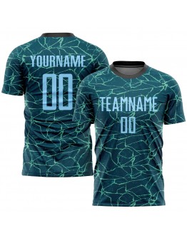 Best Pro Custom Aqua Light Blue-Black Sublimation Soccer Uniform Jersey