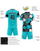 Best Pro Custom Aqua Black-White Sublimation Soccer Uniform Jersey Best Pro Custom Aqua Black-White Sublimation Soccer Uniform Jersey